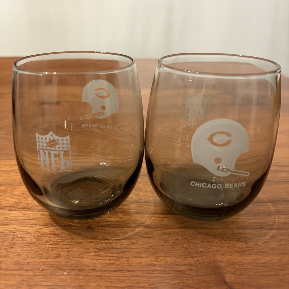 NFL Football Chicago BEARS Cocktail Whiskey Smoke Gray Glasses 12 oz Set Of 2